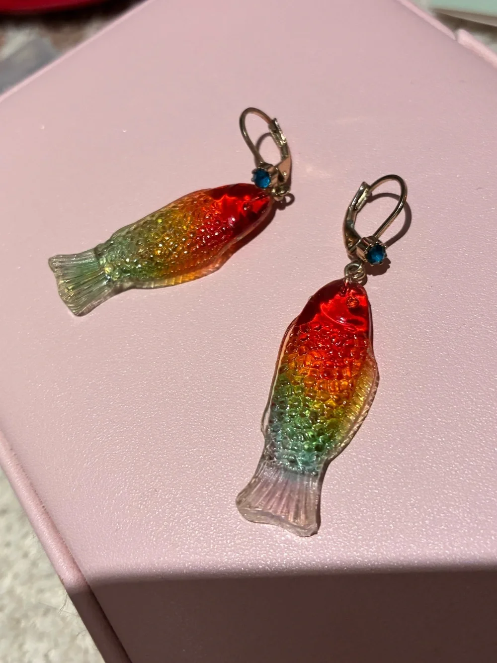 Betsey Johnson Rainbow Fish Drop Earrings Gold Tone Colorful Statement